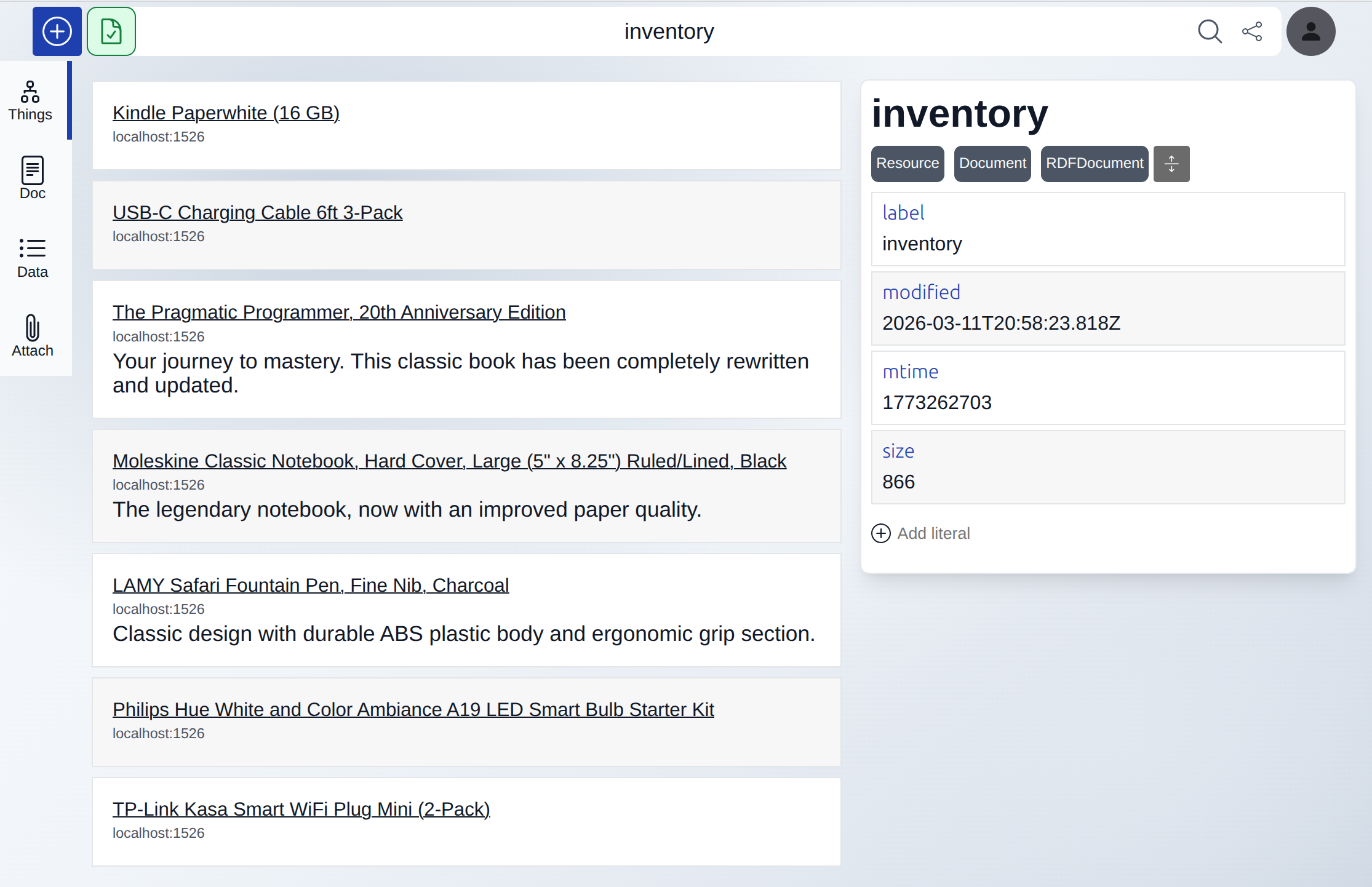 RDF document listing inventory items
