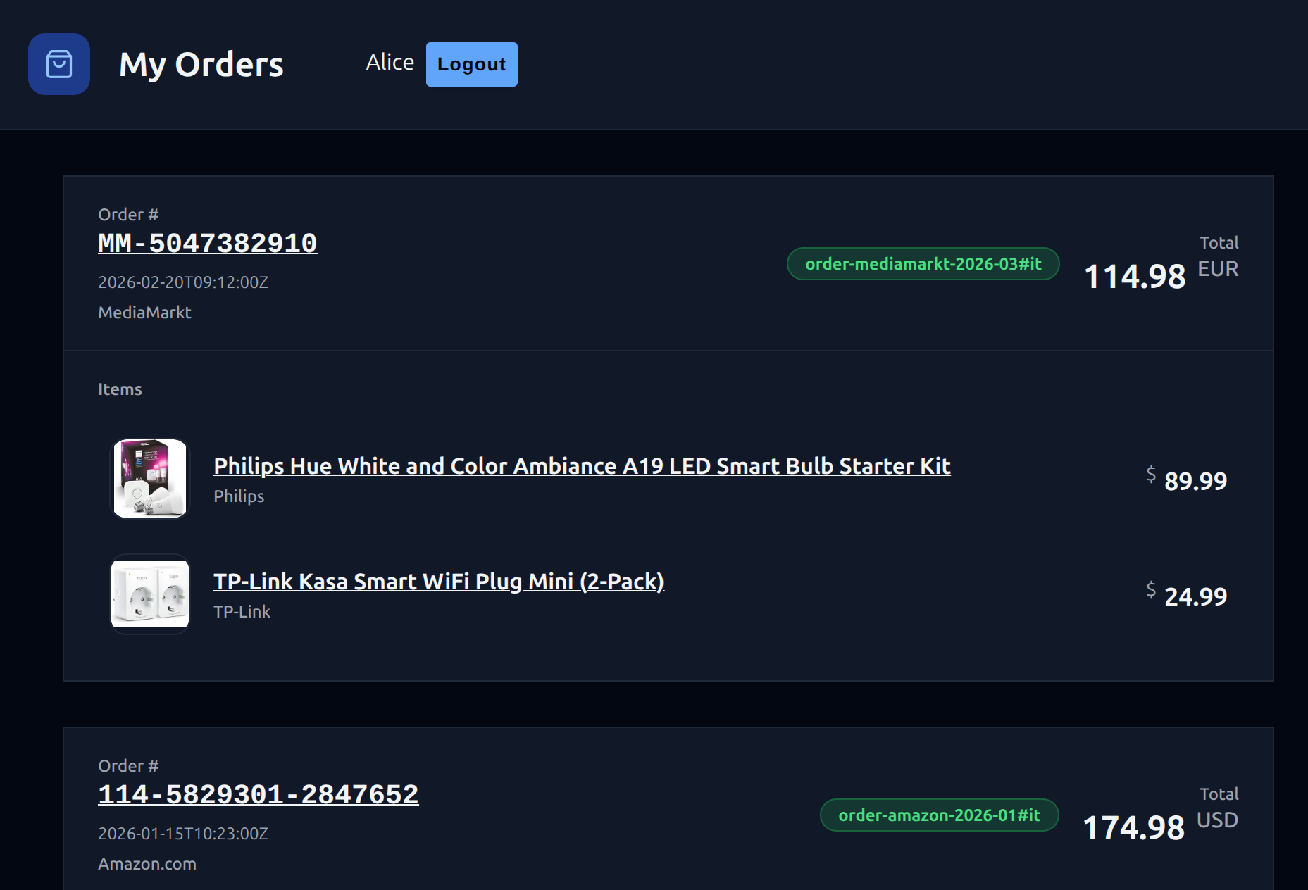 Screenshot showing custom orders dashboard
